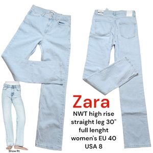 Zara high-rise straight leg denim light wash jeans Full-length women's EU 40 / 8
